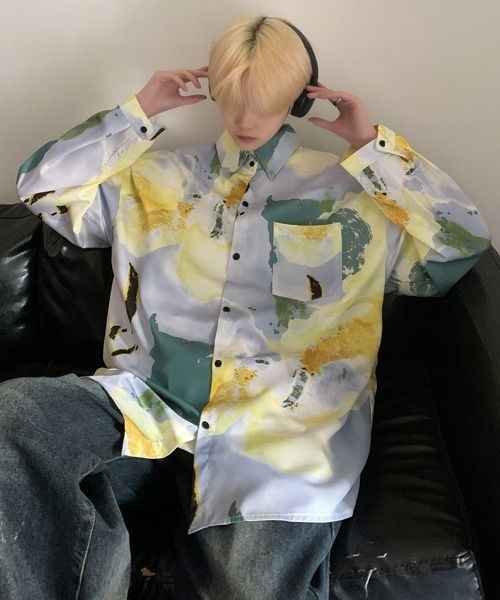 【セール】【FVLMEN】marble pattern longsleeve shirt/マーブル柄 ロングスリーブ シャツ（シャツ/ブラウス）｜FVLMEN（フルメン）