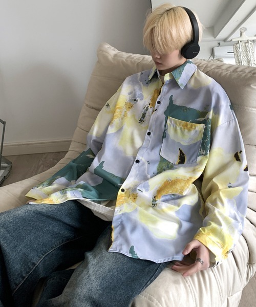 【セール】【FVLMEN】marble pattern longsleeve shirt/マーブル柄 ロングスリーブ シャツ（シャツ/ブラウス）｜FVLMEN（フルメン）