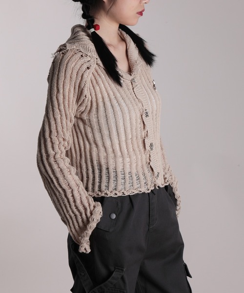HOOK(フック)の「【HOOK】for girls 透かし編みセーラー襟カットソー(Tシャツ/カットソー・レディース・ブラック/ベージュ・S/M)」の15枚目の写真