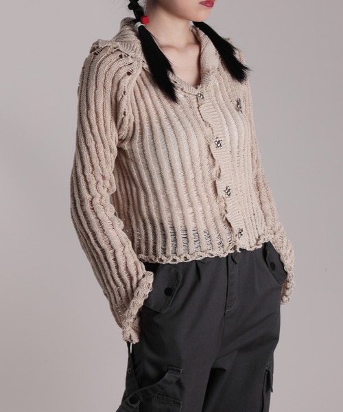 HOOK(フック)の「【HOOK】for girls 透かし編みセーラー襟カットソー(Tシャツ/カットソー・レディース・ブラック/ベージュ・S/M)」の12枚目の写真