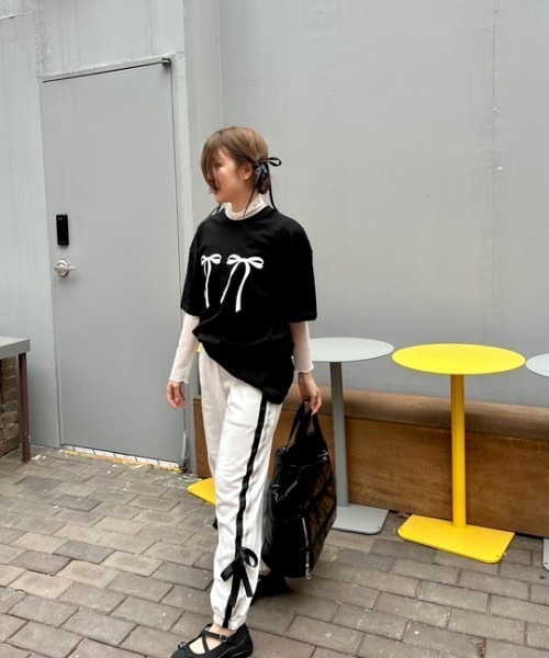 ipugo（イプゴ）の「ipugo/イプゴ サイドリボン スウェットパンツ（スウェットパンツ・レディース・ブラック/ホワイト・FREE）」の13枚目の写真