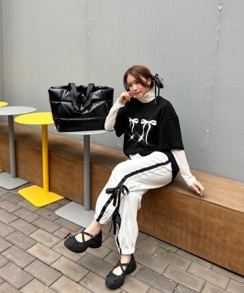 ipugo（イプゴ）の「ipugo/イプゴ サイドリボン スウェットパンツ（スウェットパンツ・レディース・ブラック/ホワイト・FREE）」の15枚目の写真