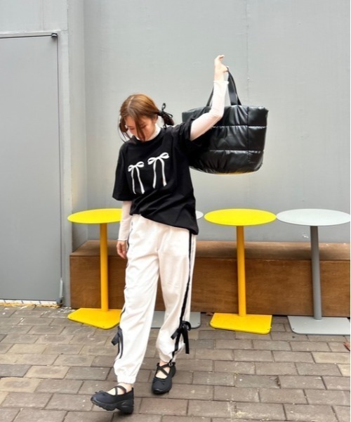 ipugo（イプゴ）の「ipugo/イプゴ サイドリボン スウェットパンツ（スウェットパンツ・レディース・ブラック/ホワイト・FREE）」の12枚目の写真