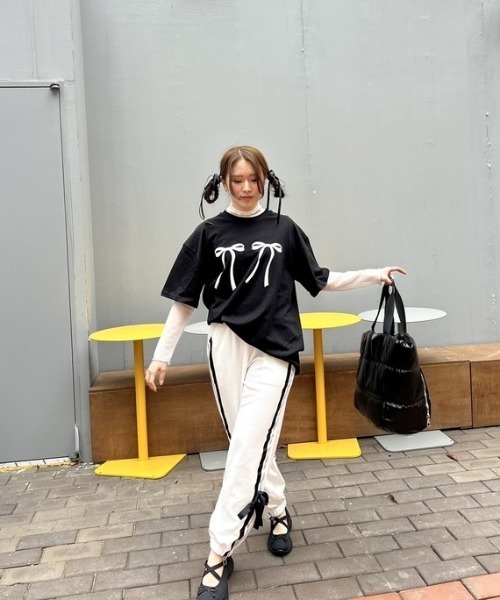 ipugo（イプゴ）の「ipugo/イプゴ サイドリボン スウェットパンツ（スウェットパンツ・レディース・ブラック/ホワイト・FREE）」の10枚目の写真