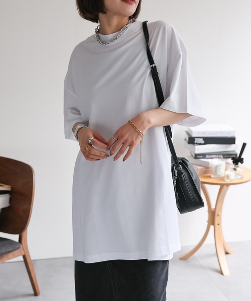 ap retro(アプレトロ)の「【USAコットン】オーバーサイズリラックスTシャツ / 半袖 / 春夏(Tシャツ/カットソー・レディース・ホワイト/ネイビー×ホワイト/グレー/ブラック/グレイッシュベージュ・FREE)」の8枚目の写真