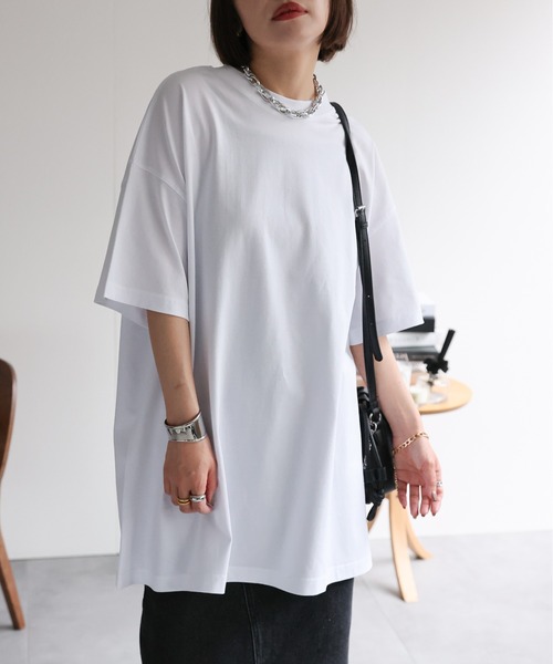 ap retro(アプレトロ)の「【USAコットン】オーバーサイズリラックスTシャツ / 半袖 / 春夏(Tシャツ/カットソー・レディース・ホワイト/ネイビー×ホワイト/グレー/ブラック/グレイッシュベージュ・FREE)」の12枚目の写真