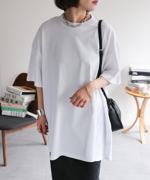 ap retro(アプレトロ)の「【USAコットン】オーバーサイズリラックスTシャツ / 半袖 / 春夏(Tシャツ/カットソー・レディース・ホワイト/ネイビー×ホワイト/グレー/ブラック/グレイッシュベージュ・FREE)」の17枚目の写真