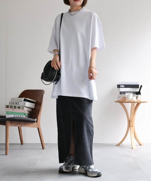 ap retro(アプレトロ)の「【USAコットン】オーバーサイズリラックスTシャツ / 半袖 / 春夏(Tシャツ/カットソー・レディース・ホワイト/ネイビー×ホワイト/グレー/ブラック/グレイッシュベージュ・FREE)」の20枚目の写真