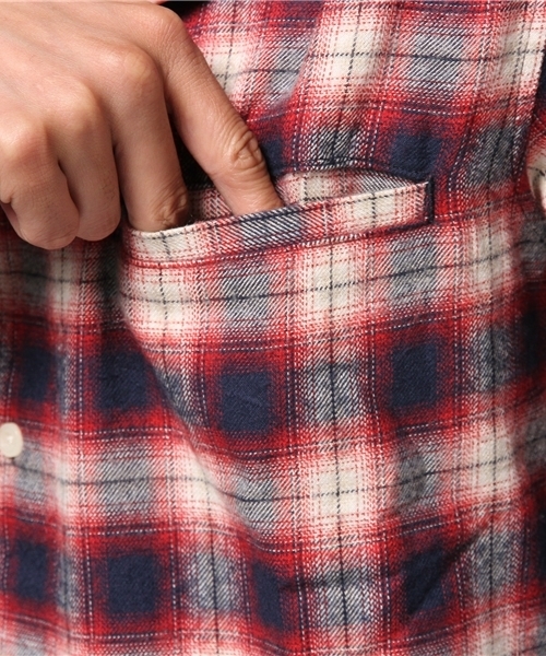 WEGO（ウィゴー）の「WEGO/オンブレチェックノーカラーシャツ　（シャツ/ブラウス・メンズ・ブラック系その他/レッド系その他・MEDIUM/LARGE）」の8枚目の写真