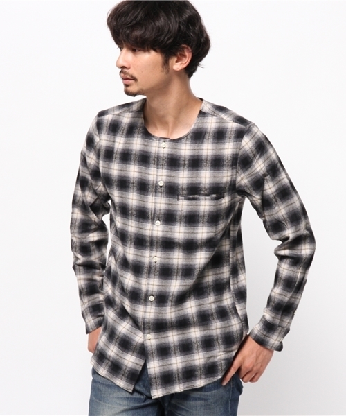 WEGO（ウィゴー）の「WEGO/オンブレチェックノーカラーシャツ　（シャツ/ブラウス・メンズ・ブラック系その他/レッド系その他・MEDIUM/LARGE）」の13枚目の写真