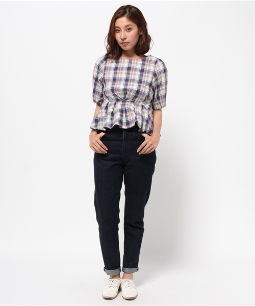 OUTLET（アウトレット）の「【who's who Chico】チェックペプラムチュニック（シャツ/ブラウス・レディース・ブルー/グリーン/カーキ・FREE）」の7枚目の写真