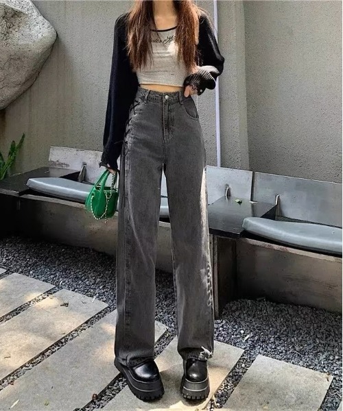 .KOM(ドットコム)の「『.KOM/ドットケーオーエム』ワンサイドリボンデニムパンツ【Y】【CN】(デニムパンツ・レディース・グレー・L/M)」の2枚目の写真