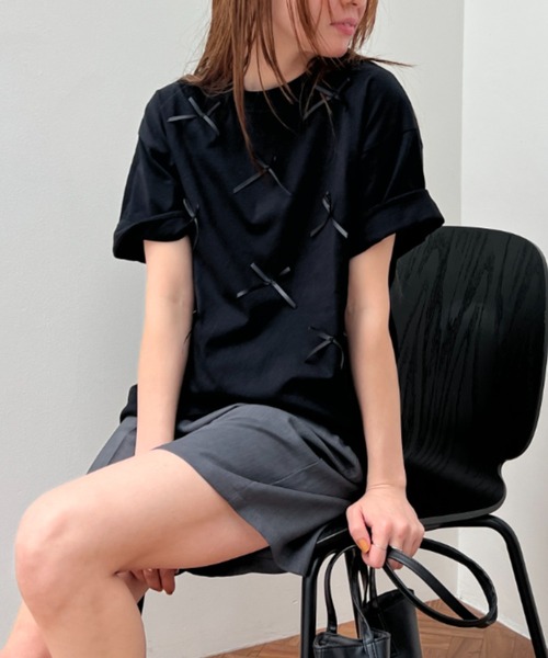 y/m（イム）の「リボンTシャツ（Tシャツ/カットソー・レディース・ホワイト/ブラック・FREE）」の8枚目の写真