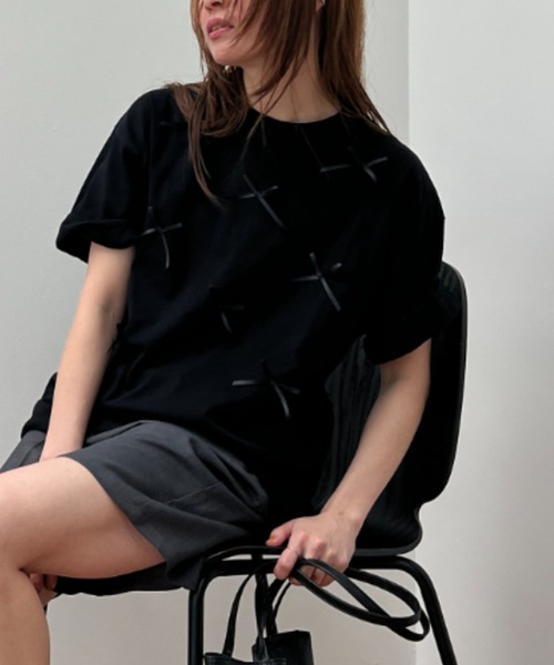 y/m（イム）の「リボンTシャツ（Tシャツ/カットソー・レディース・ホワイト/ブラック・FREE）」の9枚目の写真