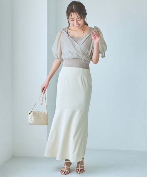 mysty woman（ミスティウーマン）の「リボンカシュクールプルオーバー　120988（Tシャツ/カットソー・レディース・ブラック/ライトブルー/オフホワイト/グレイッシュベージュ・FREE）」の6枚目の写真