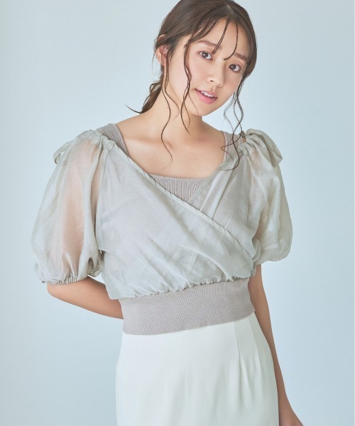 mysty woman（ミスティウーマン）の「リボンカシュクールプルオーバー　120988（Tシャツ/カットソー・レディース・ブラック/ライトブルー/オフホワイト/グレイッシュベージュ・FREE）」の7枚目の写真