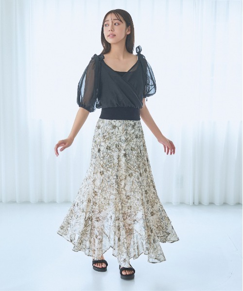 mysty woman（ミスティウーマン）の「リボンカシュクールプルオーバー　120988（Tシャツ/カットソー・レディース・ブラック/ライトブルー/オフホワイト/グレイッシュベージュ・FREE）」の9枚目の写真