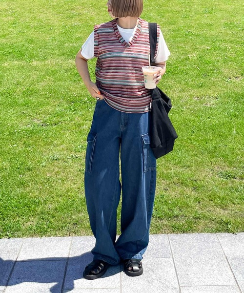 Chillfar（チルファー）の「メッシュボーダーサマーニットベスト（ベスト・レディース・オレンジ/グリーン/ブラック/ブルー・FREE）」の13枚目の写真