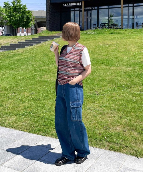 Chillfar（チルファー）の「メッシュボーダーサマーニットベスト（ベスト・レディース・オレンジ/グリーン/ブラック/ブルー・FREE）」の12枚目の写真