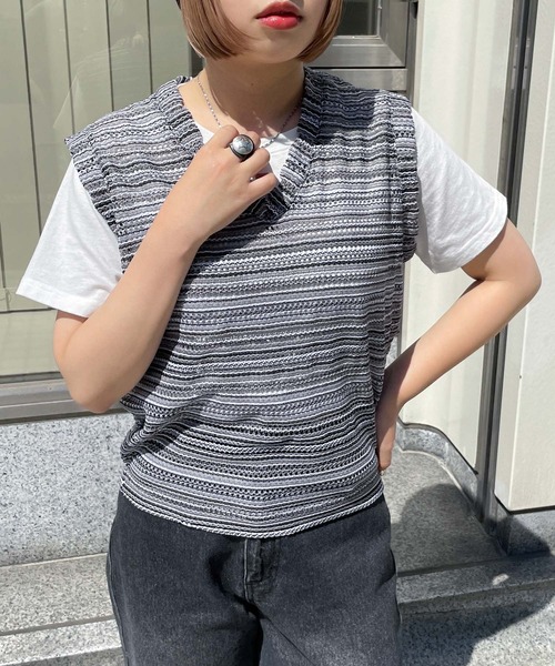 Chillfar（チルファー）の「メッシュボーダーサマーニットベスト（ベスト・レディース・オレンジ/グリーン/ブラック/ブルー・FREE）」の22枚目の写真