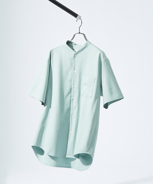 ABAHOUSE（アバハウス）の「【変形襟】トロミシャンブレー カラーレス 半袖シャツ / バンドカラー（シャツ/ブラウス・メンズ・ピンク系その他/ネイビー/ブルー系その他/ホワイト/ベージュ系その他/グリーン系その他・44/46/48）」の3枚目の写真