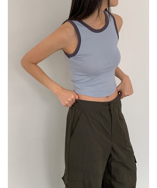 Didot.showroom（ディドット ショールーム）の「バイカラーラウンドヘムタンク（タンクトップ・レディース・ブラック/スカイブルー/グレー・FREE）」の13枚目の写真