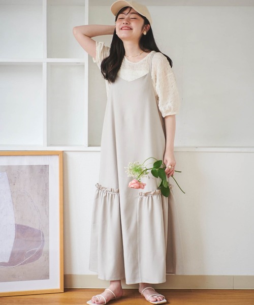 mil(ミル)の「【150㎝前後の小柄さんサイズ】サイドギャザーキャミワンピース(ワンピース・レディース・ブラック/モカ/グレイッシュベージュ・XS/S)」の22枚目の写真
