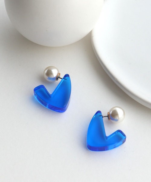 クリアカラーサンカクピアス（パールキャッチ）（ピアス（両耳用