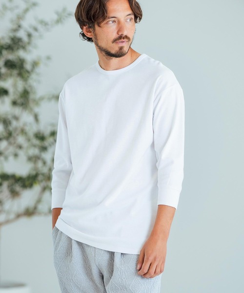 Magine(マージン)の「mlt4787-Span Fraise 3-4 Sleeve Cut Sew 7分袖Tシャツ(Tシャツ/カットソー・メンズ・ブラック/チャコール/ホワイト・44/46/48)」の5枚目の写真