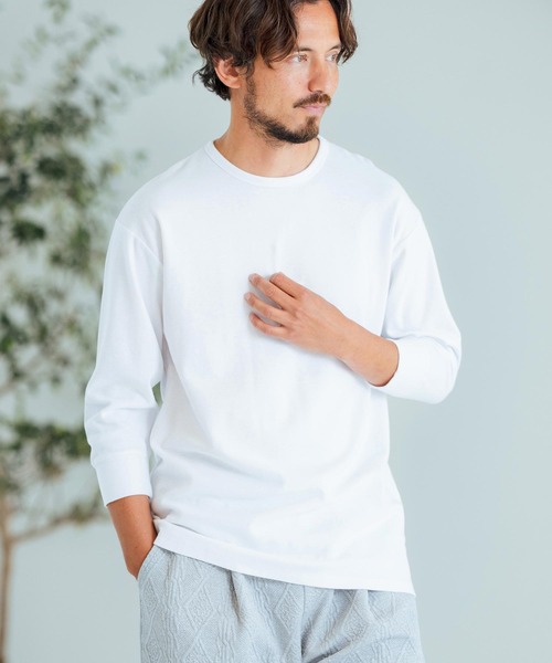 Magine(マージン)の「mlt4787-Span Fraise 3-4 Sleeve Cut Sew 7分袖Tシャツ(Tシャツ/カットソー・メンズ・ブラック/チャコール/ホワイト・44/46/48)」の6枚目の写真