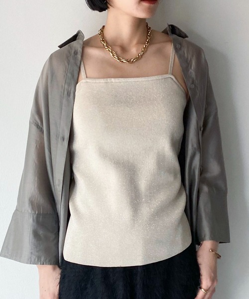 Doux archives（ドゥアルシーヴ）の「カップ付きニットキャミ（キャミソール・レディース・ベージュ/ブラック・FREE）」の8枚目の写真