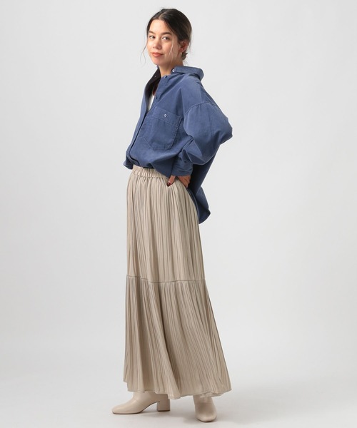BAYFLOW（ベイフロー）の「[落ち感のある生地]プリーツ切り替えスカート（スカート・レディース・グレー/ベージュ/ブルー・SMALL/MEDIUM）」の16枚目の写真