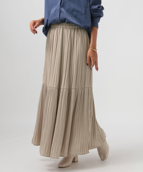 BAYFLOW（ベイフロー）の「[落ち感のある生地]プリーツ切り替えスカート（スカート・レディース・グレー/ベージュ/ブルー・SMALL/MEDIUM）」の17枚目の写真