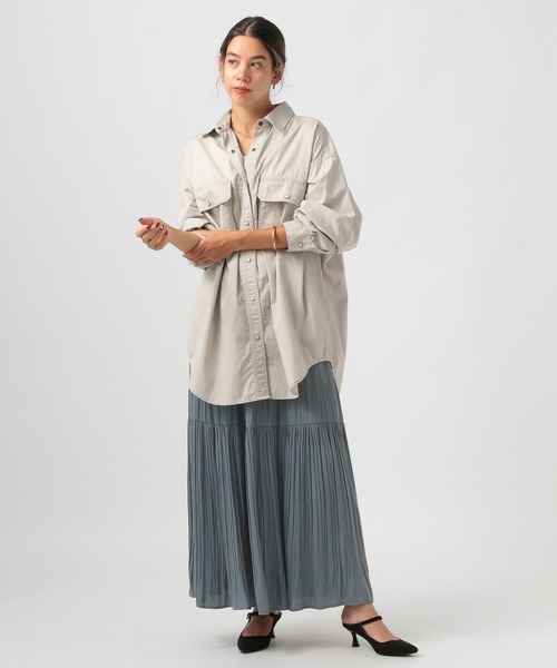 BAYFLOW（ベイフロー）の「[落ち感のある生地]プリーツ切り替えスカート（スカート・レディース・グレー/ベージュ/ブルー・SMALL/MEDIUM）」の19枚目の写真