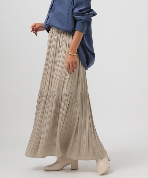 BAYFLOW（ベイフロー）の「[落ち感のある生地]プリーツ切り替えスカート（スカート・レディース・グレー/ベージュ/ブルー・SMALL/MEDIUM）」の10枚目の写真