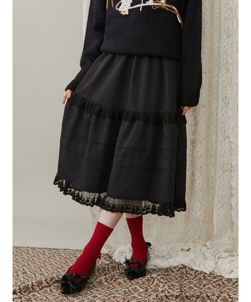 merry jenny(メリージェニー)の「タックフリルミディスカート(スカート・レディース・ブラック/グレー・FREE)」の19枚目の写真