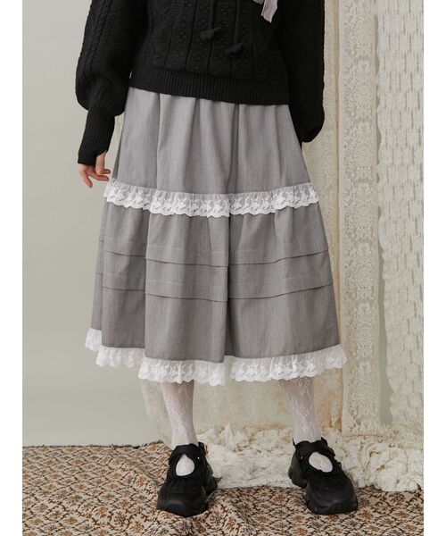 merry jenny(メリージェニー)の「タックフリルミディスカート(スカート・レディース・ブラック/グレー・FREE)」の13枚目の写真