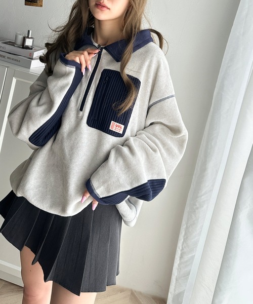 Java（ジャバ）の「《JaVa ジャバコラボ》レトロが気分。エルボ―パッチ ハーフジップ フリース オーバーサイズ プルオーバー（スウェット・レディース・アイボリー/ブラック/杢グレー/ブラウン/オートミール・SMALL/MEDIUM/LARGE/X-LARGE）」の17枚目の写真