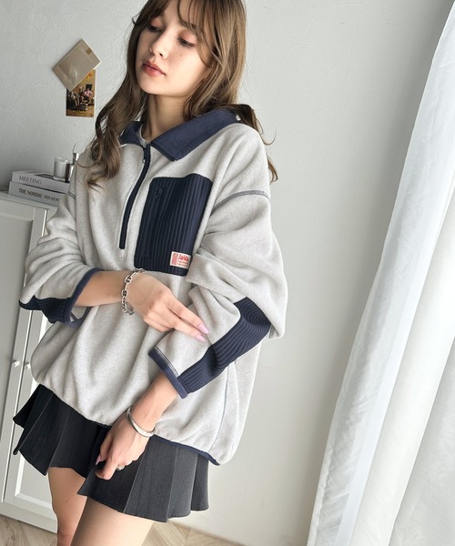 Java（ジャバ）の「《JaVa ジャバコラボ》レトロが気分。エルボ―パッチ ハーフジップ フリース オーバーサイズ プルオーバー（スウェット・レディース・アイボリー/ブラック/杢グレー/ブラウン/オートミール・SMALL/MEDIUM/LARGE/X-LARGE）」の22枚目の写真