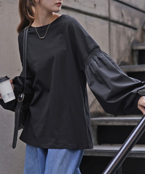 HUG.U(ハグユー)の「袖ぽわんカットソー(Tシャツ/カットソー・レディース・ホワイト/グレイッシュベージュ/オリーブ/ブラック・FREE)」の12枚目の写真