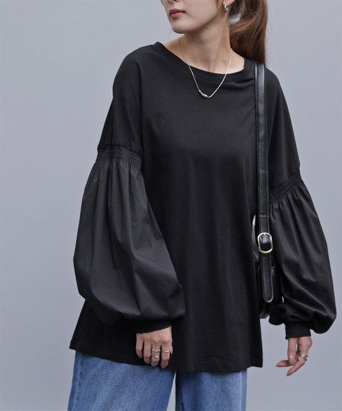 HUG.U(ハグユー)の「袖ぽわんカットソー(Tシャツ/カットソー・レディース・ホワイト/グレイッシュベージュ/オリーブ/ブラック・FREE)」の9枚目の写真