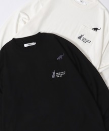 SITRY | SITRY Embroidery Pocket T-shirt/別注 オーバーサイズ 犬 猫 おばけ フラワー ワンポイント刺繍 ポケット付き ロンＴ 長袖Ｔシャツ レディース メンズ(Tシャツ/カットソー)