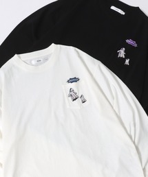 SITRY | SITRY Embroidery Pocket T-shirt/別注 オーバーサイズ 犬 猫 おばけ フラワー ワンポイント刺繍 ポケット付き ロンT 長袖Tシャツ レディース メンズ(Tシャツ/カットソー)