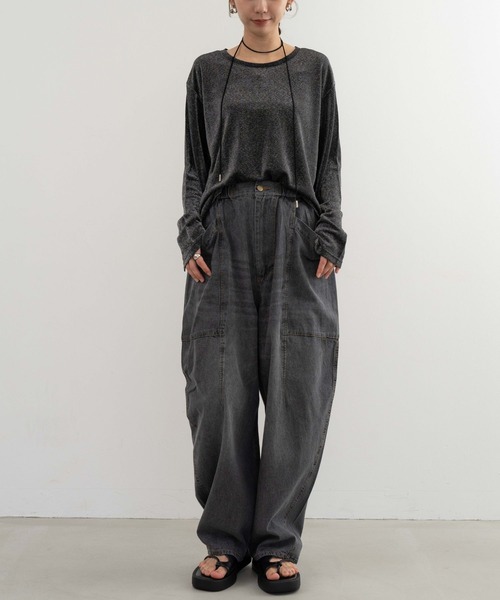 refinedworks(リファインドワークス)の「【refinedworkds】 ラメ生地で肌側はチクチクしないカットソー!(Tシャツ/カットソー・レディース・グレー/オフホワイト/ブラック・FREE)」の12枚目の写真
