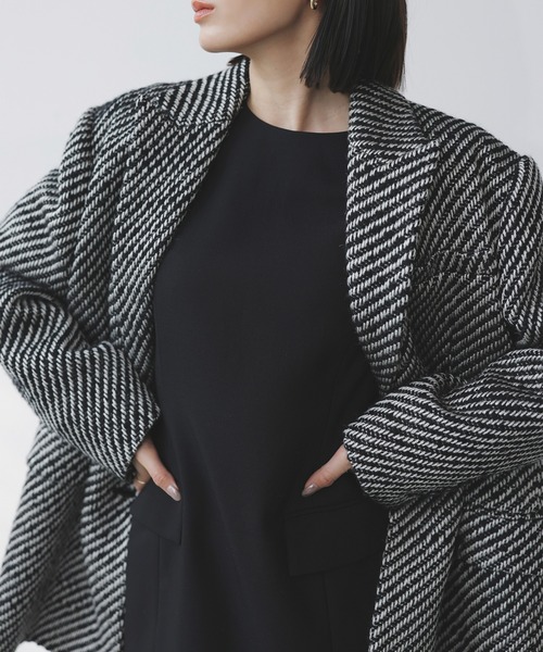 アニュアンス ツイードウールジャケットコート ブラック