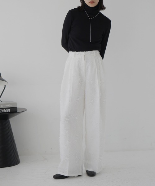 フリンジジャガードタックワイドパンツ（スラックス）｜hellam（へラム）
