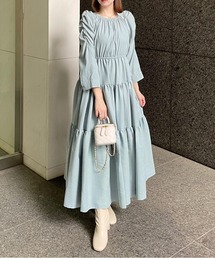 clear | ７分袖ピーチティアードギャザーワンピース [大人可愛い 女性らしいシルエット スタイルアップ効果]≪2024AW新作≫(ワンピース)