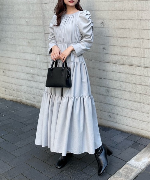 セール】【低身長用サイズ有】7分袖ピーチティアードギャザー