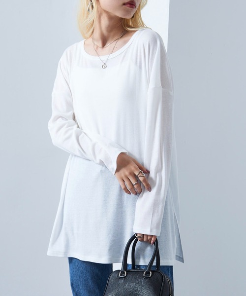 vieux by MAISON BREEZE(ビューバイメゾンブリーズ)の「【vieux by MAISON BREEZE】Sheer long sleeve Tee シアー長袖Tシャツ(Tシャツ/カットソー・レディース・ブラック/ホワイト/ベージュ・FREE)」の5枚目の写真