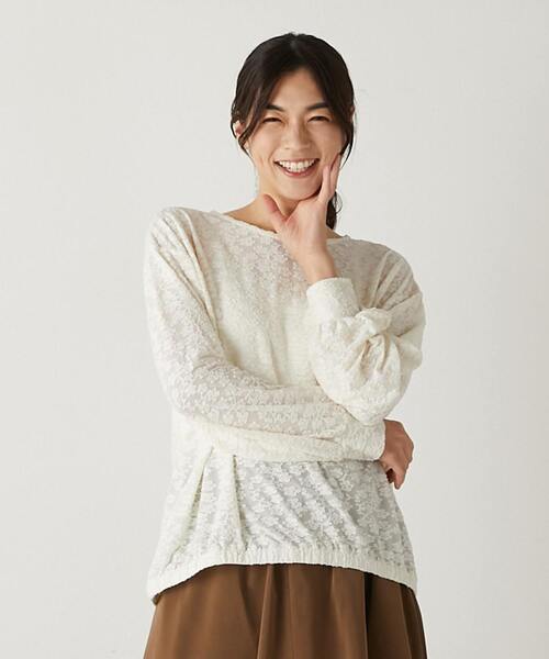 MELROSE claire(メルローズ クレール)の「【フラワーモチーフのカットジャガード♪プルオーバー】(Tシャツ/カットソー・レディース・アイボリー/ブラック・FREE)」の12枚目の写真